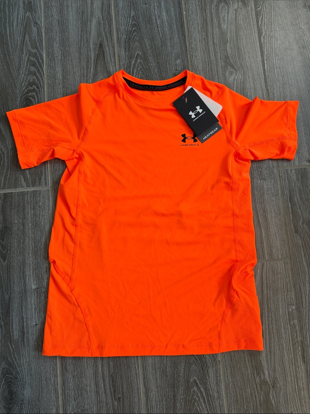 NWT Under Armour Boys Youth Large Short Sleeve HeatGear Tee - Neon Orange
